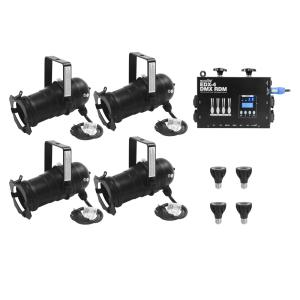EUROLITE Set 4x PAR-20 Spot bk dim2warm + EDX-4 DMX RDM LED Dimmer pack
