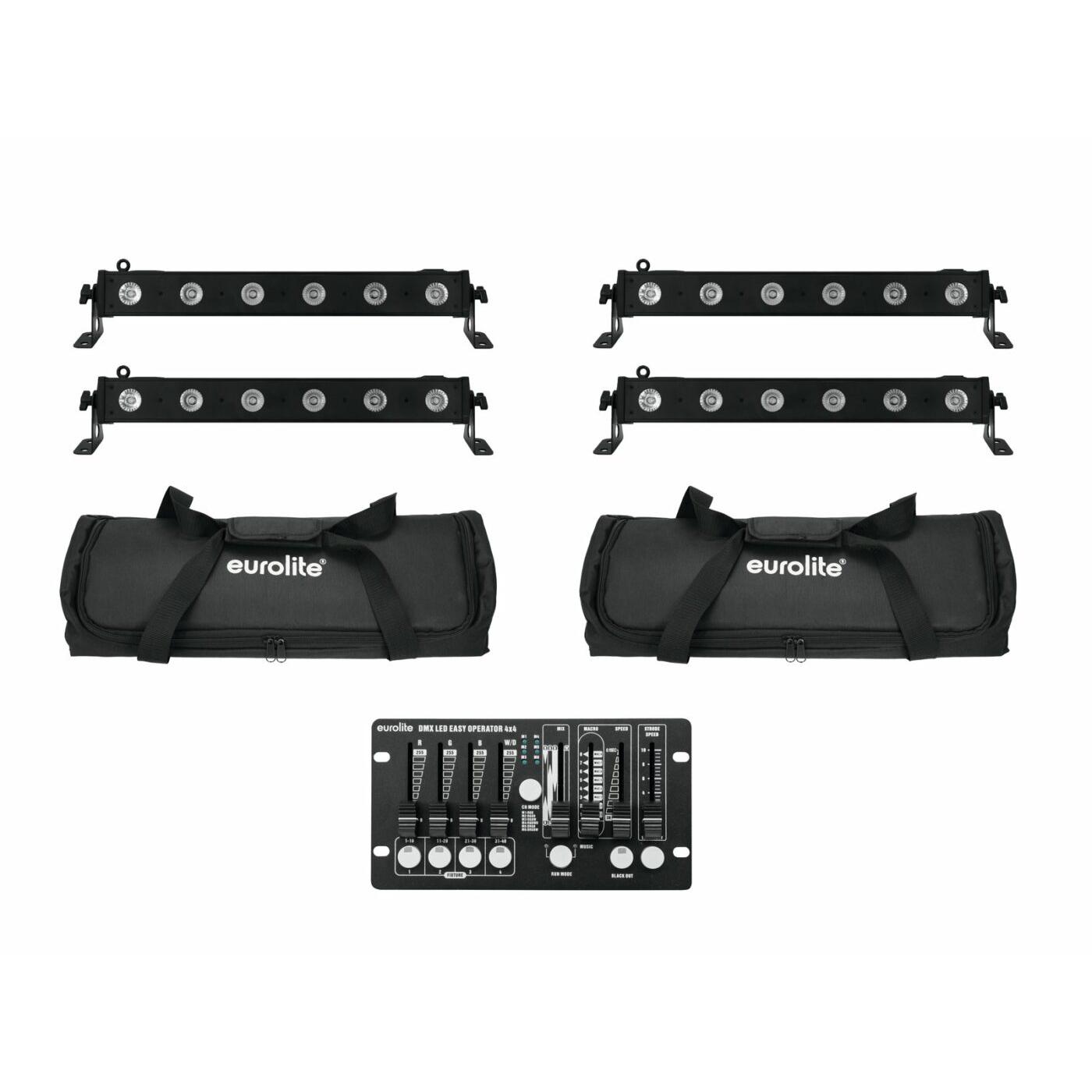 EUROLITE Set 4x LED BAR-6 QCL RGBW + 2x Soft Bag + Controller