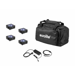 EUROLITE Set 4x AKKU Flat Light 3 bk + Charger + Soft Bag
