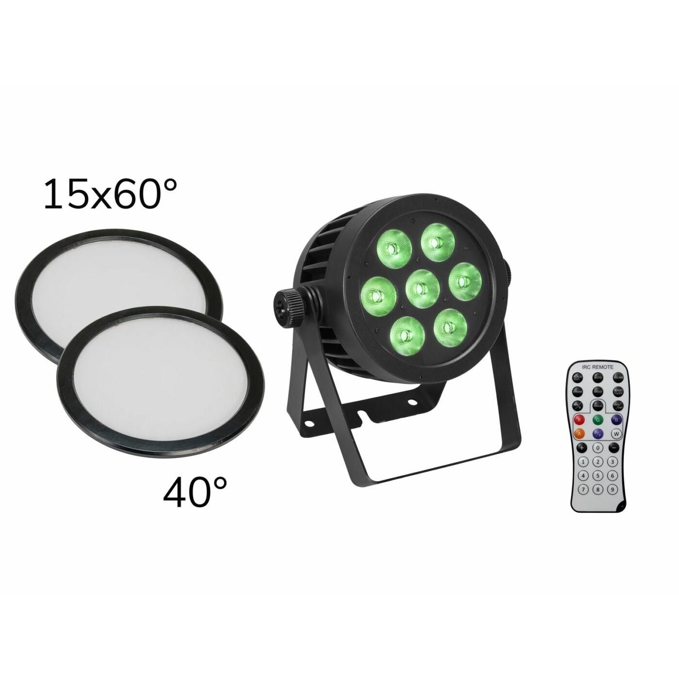 EUROLITE Set LED IP PAR 7x8W QCL Spot + 2x Diffuser Cover (15x60° and 40°)