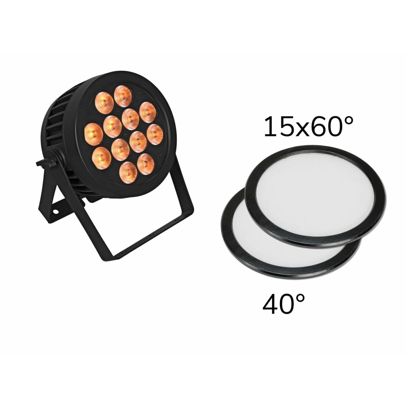 EUROLITE Set LED IP PAR 12x9W SCL Spot + 2x Diffuser Cover (15x60° and 40°)