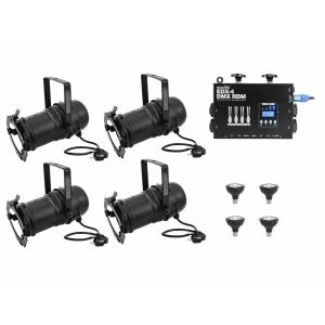 EUROLITE Set 4x PAR-30 Spot bk dim2warm + EDX-4 DMX RDM LED Dimmer Pack