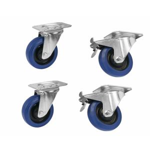 ROADINGER Set Swivel castors 100mm blue 2x RD-100 + 2x RD-100B with Brake