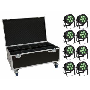 EUROLITE Set 8x LED IP PAR 7x8W QCL Spot + Case with wheels