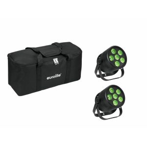 EUROLITE Set 2x LED Silent Par 6 QCL floor bl + Soft-Bag
