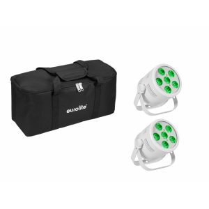 EUROLITE Set 2x LED Silent Par 6 QCL Floor wh + Soft-Bag