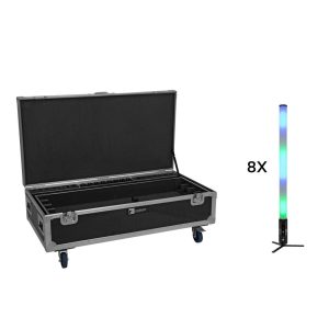 EUROLITE Set 8x AKKU IP Pixel Tube 360° PRO CRMX + Flightcase with wheels and charging function
