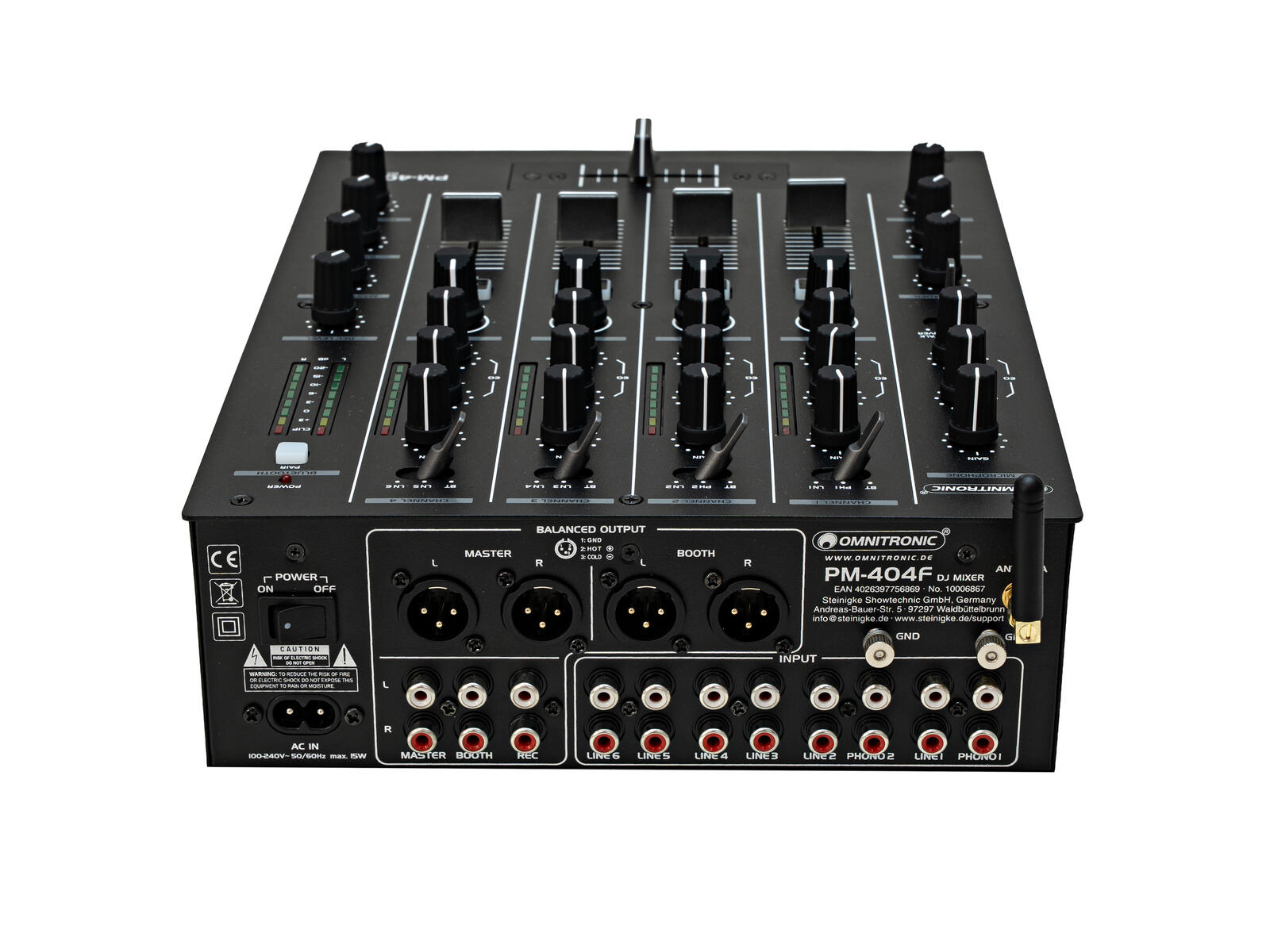 OMNITRONIC PM-404F 4-channel DJ Mixer with Filter and Bluetooth - Afbeelding 4