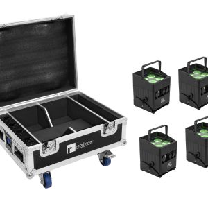 EUROLITE Set 4x AKKU IP UP-4 QCL Spot QuickDMX MK2 + Flightcase with wheels and charging function